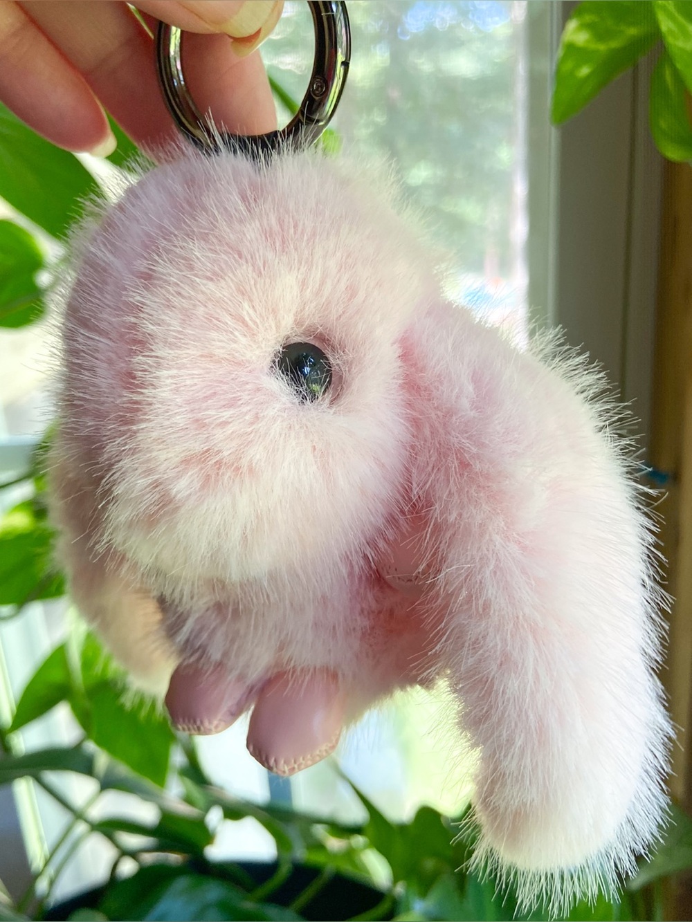 Fluffy Pink Bunny Plush Bag Charm Long Ear Lop Rabbit Keychain-Kawaii Croquette